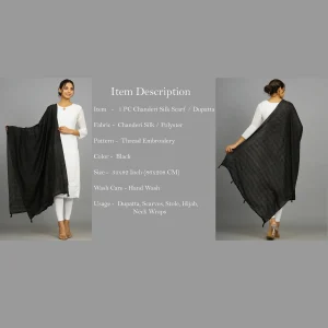 Black Thread Embroidery Chanderi Silk Dupatta - Image 7