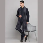 Blue Check Men's Shawl Winter Wool Lohi - Image 3