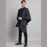Blue Check Men's Shawl Winter Wool Lohi - Image 4