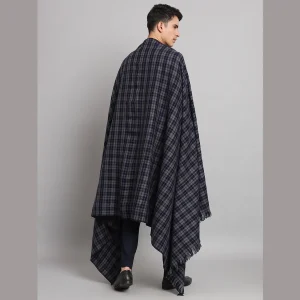 Blue Check Men's Shawl Winter Wool Lohi - Image 7