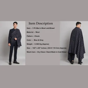 Blue Check Men's Shawl Winter Wool Lohi - Image 9
