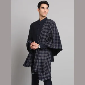 Blue Check Men's Shawl Winter Wool Lohi - Image 10