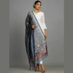 Blue Handmade Floral Printed Long Scarf