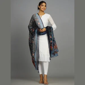 Blue Handmade Floral Printed Long Scarf - Image 4