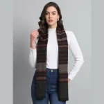 Brown Striped Neck Wrap Wool Scarf