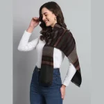 Brown Striped Neck Wrap Wool Scarf - Image 3