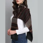 Brown Striped Neck Wrap Wool Scarf - Image 4