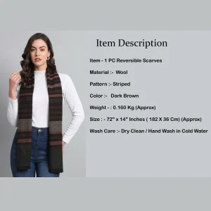 Brown Striped Neck Wrap Wool Scarf - Image 8