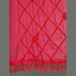 Fuchsia Sequins Long Chunni Indian Lightweight Stole - Image 6