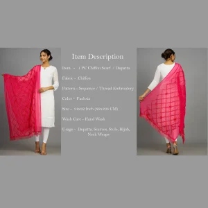 Fuchsia Sequins Long Chunni Indian Lightweight Stole - Image 7