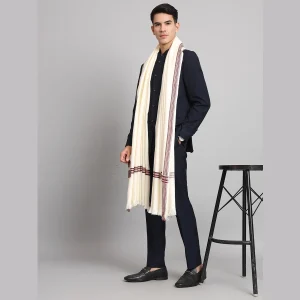 Gents Winter Shawls, Solid White Color Lohi - Image 3