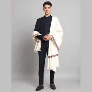 Gents Winter Shawls, Solid White Color Lohi - Image 4