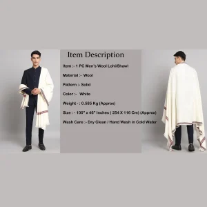 Gents Winter Shawls, Solid White Color Lohi - Image 9