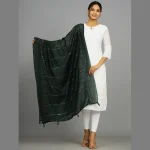 Green Handmade Embroidery Work Decor Scarf 82"x34" - Image 2