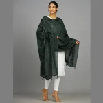 Green Handmade Embroidery Work Decor Scarf 82"x34" - Image 4