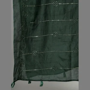 Green Handmade Embroidery Work Decor Scarf 82"x34" - Image 5