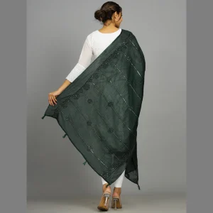 Green Handmade Embroidery Work Decor Scarf 82"x34" - Image 6