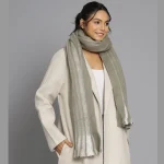 Grey Acrylic Striped Neck Wraps Scarf - Image 2