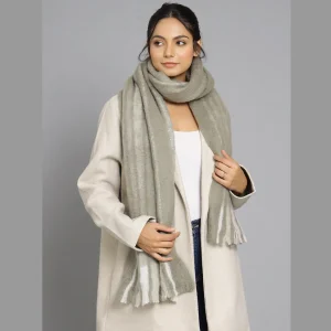 Grey Acrylic Striped Neck Wraps Scarf - Image 4