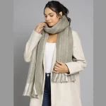Grey Acrylic Striped Neck Wraps Scarf