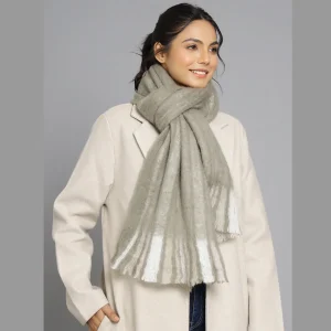 Grey Acrylic Striped Neck Wraps Scarf - Image 6