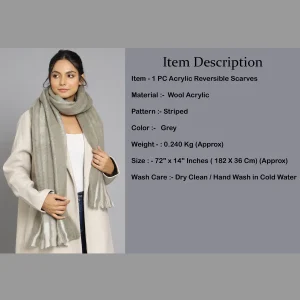 Grey Acrylic Striped Neck Wraps Scarf - Image 10