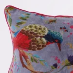 Grey Bird Print Velvet Pillow Covers - Image 3