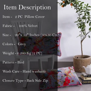 Grey Bird Print Velvet Pillow Covers - Image 6