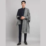 Grey Check Pattern Men's Wool Shawls - Image 2