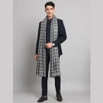 Grey Check Pattern Men's Wool Shawls - Image 3