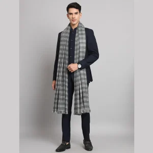 Grey Check Pattern Men's Wool Shawls - Image 3