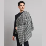 Grey Check Pattern Men's Wool Shawls