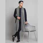 Grey Check Pattern Men's Wool Shawls - Image 4