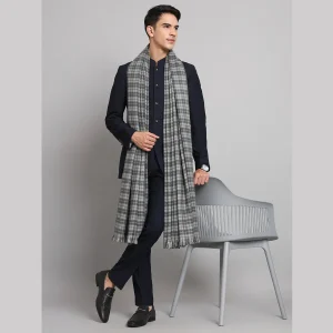 Grey Check Pattern Men's Wool Shawls - Image 4