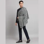 Grey Check Pattern Men's Wool Shawls - Image 5