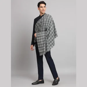 Grey Check Pattern Men's Wool Shawls - Image 5