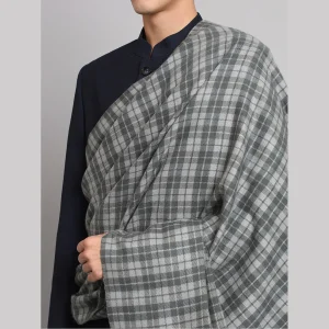 Grey Check Pattern Men's Wool Shawls - Image 6