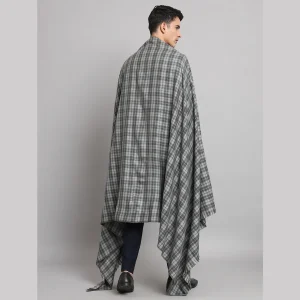 Grey Check Pattern Men's Wool Shawls - Image 7