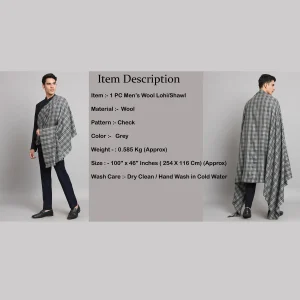 Grey Check Pattern Men's Wool Shawls - Image 9