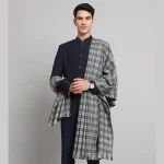 Grey Check Pattern Men's Wool Shawls - Image 10