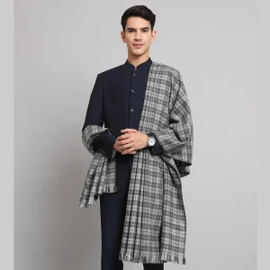 Grey Check Pattern Men's Wool Shawls - Image 10