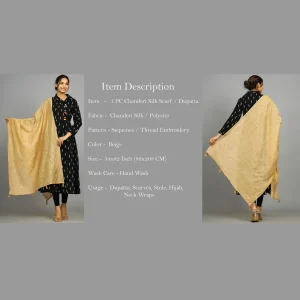Hand Embroidery Sequins Dupatta Beige Party Wear - Image 7