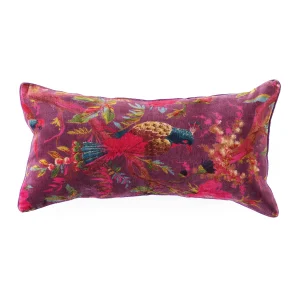 Handmade Bird Print Velvet Pillows Violet - Image 3