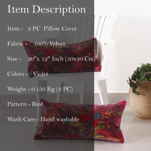 Handmade Bird Print Velvet Pillows Violet - Image 7
