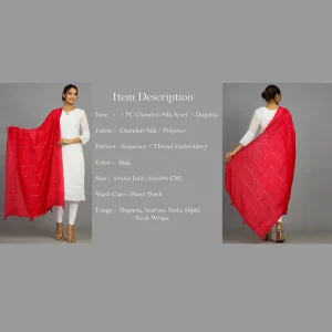 Handmade Sequence Party Wear Pink Dupatta - Image 7