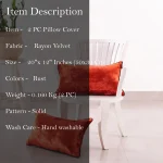 Indian Decorative Rust Velvet Fabric Pillow Cover12" x 20" - Image 7