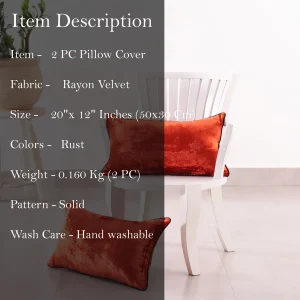 Indian Decorative Rust Velvet Fabric Pillow Cover12" x 20" - Image 7