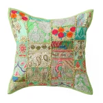 Indian Handmade Parrot Green Cushion Cover 16" - Image 2