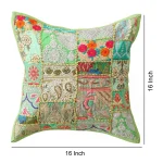 Indian Handmade Parrot Green Cushion Cover 16" - Image 6