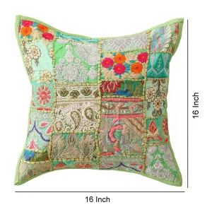 Indian Handmade Parrot Green Cushion Cover 16" - Image 6
